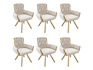 Lot de 6 chaises de salle à manger pivotantes à 360° en velours beige