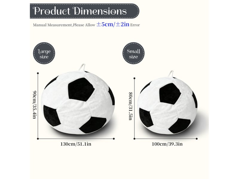  Pouf ballon de football tcqpz 130 x 60 cm en flanelle blanc et noir  - Conforama C