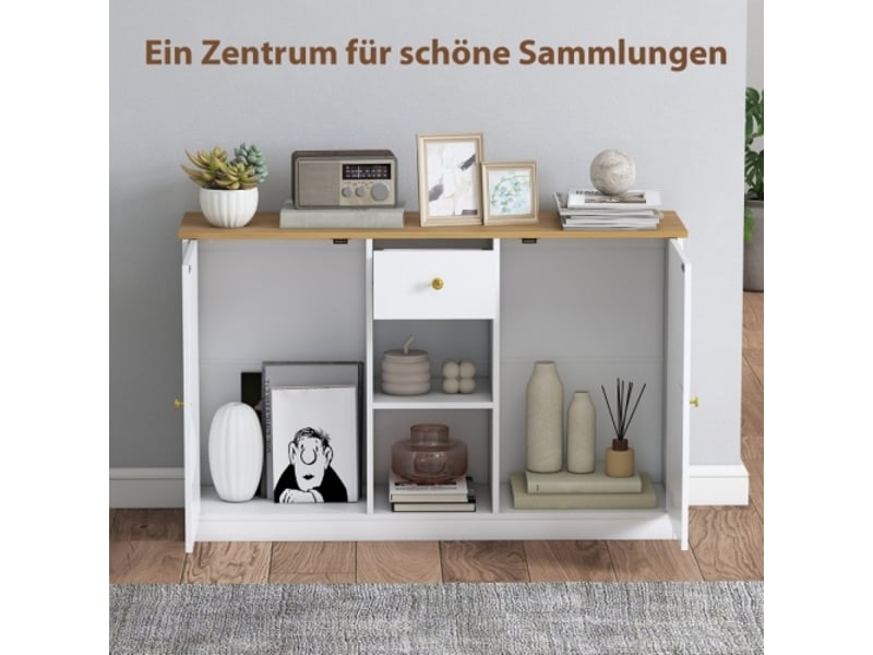  Buffet bas blanc avec tiroir et 2 portes – 2 étagères ouvertes, meuble saloncuisine 120x35x75,2 cm  - Conforama D