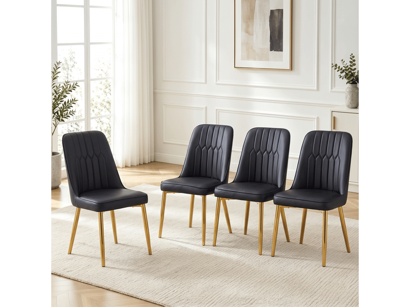  Lot de 4 chaises de salle à manger en simili cuir noir, pieds métal antidérapants  - Conforama D