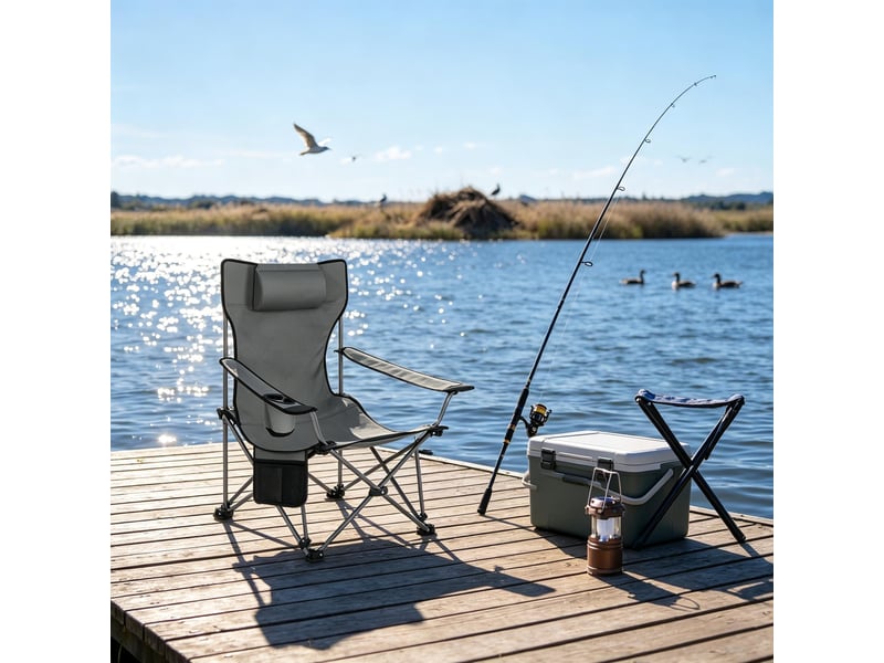  Fauteuil de camping pliant,115x84x88,5 cm,avec repose-pieds,tissu oxford,gris  - Conforama B