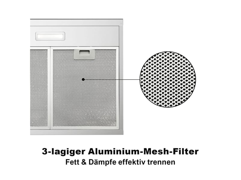 Hotte aspirante 60 cm en acier inoxydable, hotte sous meuble 60 cm à recyclage ou évacuation, 3 vitesses, classe énergétique c  - Conforama R
