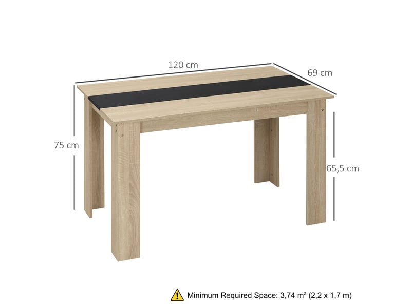  Table à manger table de cuisine design moderne avec dim. 120l x 69l x 75h cm grand plateau 2-4 personnes en bois  - Conforama C