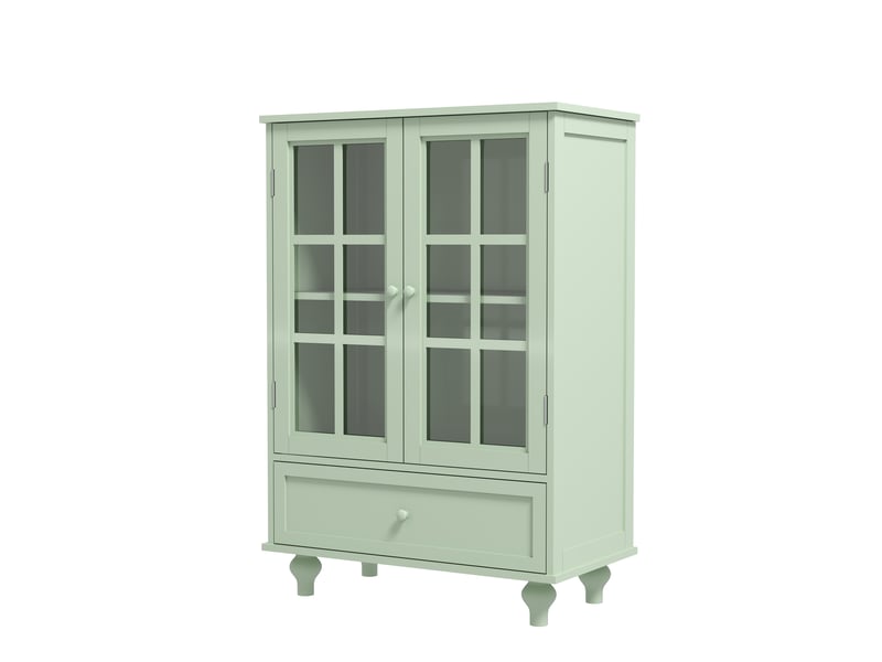  Buffet minimaliste avec deux portes en verre et tiroirs, meuble d'appoint en bois moderne pour salon salle à manger entrée, vert menthe  - Conforama A