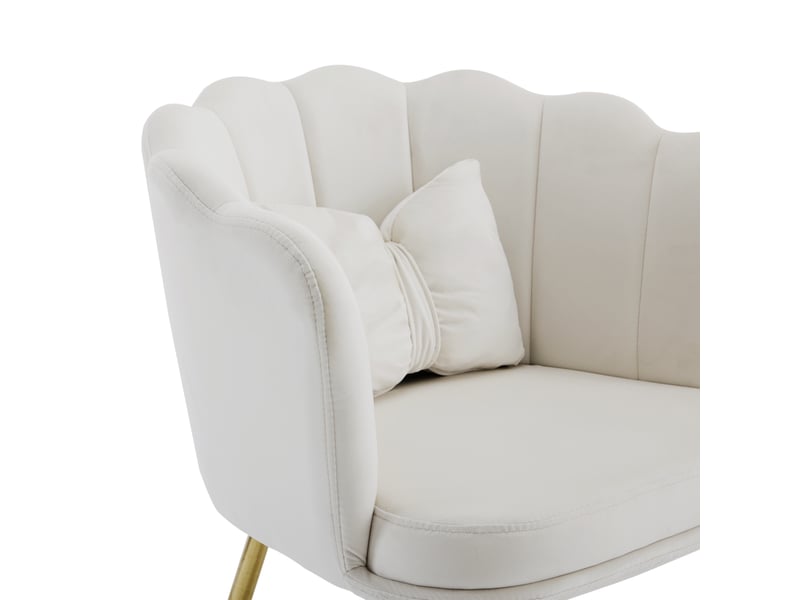  Lot de 6 chaises de salle à manger en velours avec dossier pétale, coussins et pieds métalliques dorés beige  - Conforama C