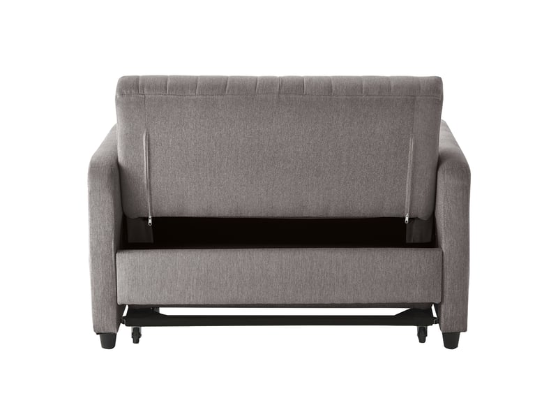  Canapé convertible 2 places gris en tissu coton lin, dossier réglable 3 positions, avec 2 coussins, adapté pour salon et petit espace.  - Conforama W