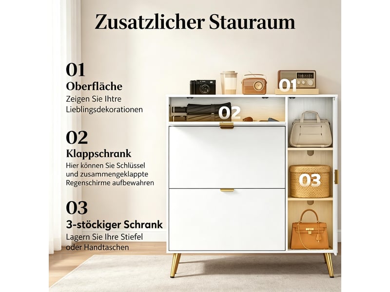  Meuble à chaussures 2 portes basculantes 8-12 paires mdf blanc 99.4 x 23.8 x 106.6 cm  - Conforama D