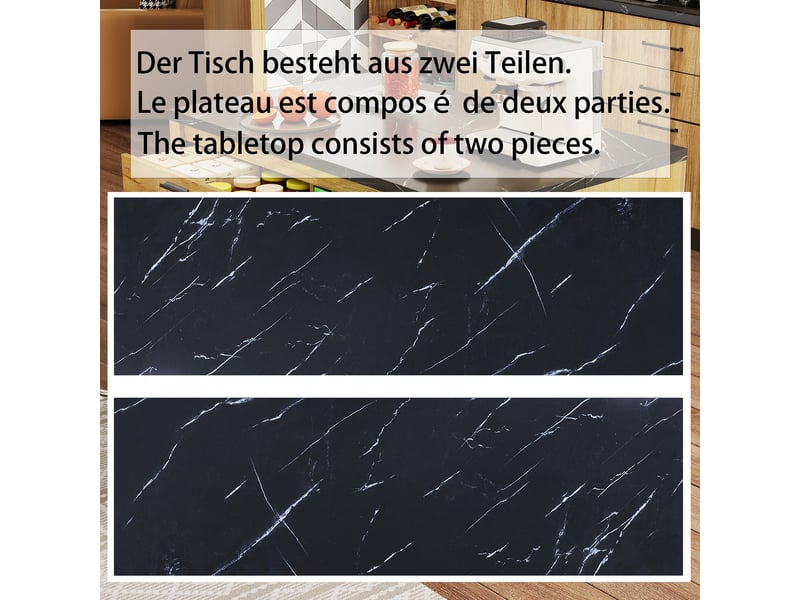  Îlot de cuisine 120x75x90 cm, desserte avec 2 tiroirs et 4 étagères ouvertes, effet marbre et bois, mdf, noir et naturel  - Conforama D