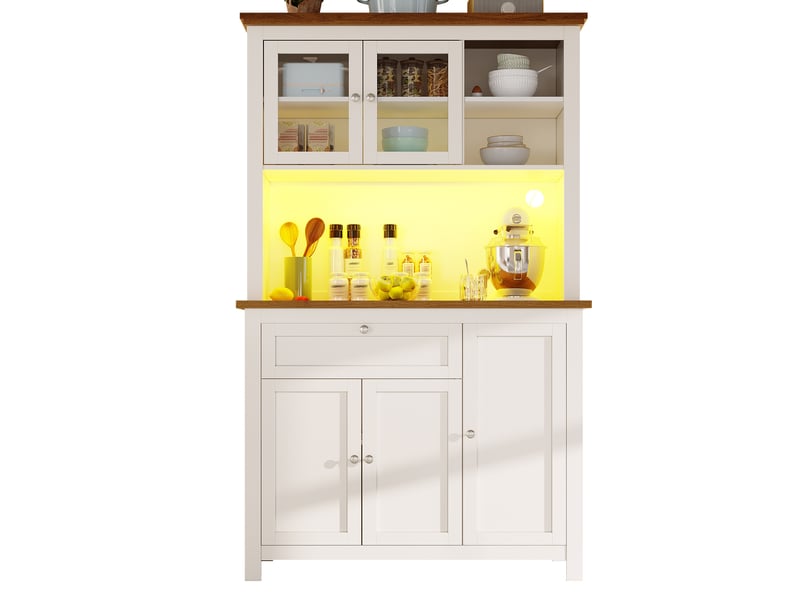  Vaisselier blanc avec led, armoire de cuisine 180cm avec portes coulissantes (sans matelas)  - Conforama B