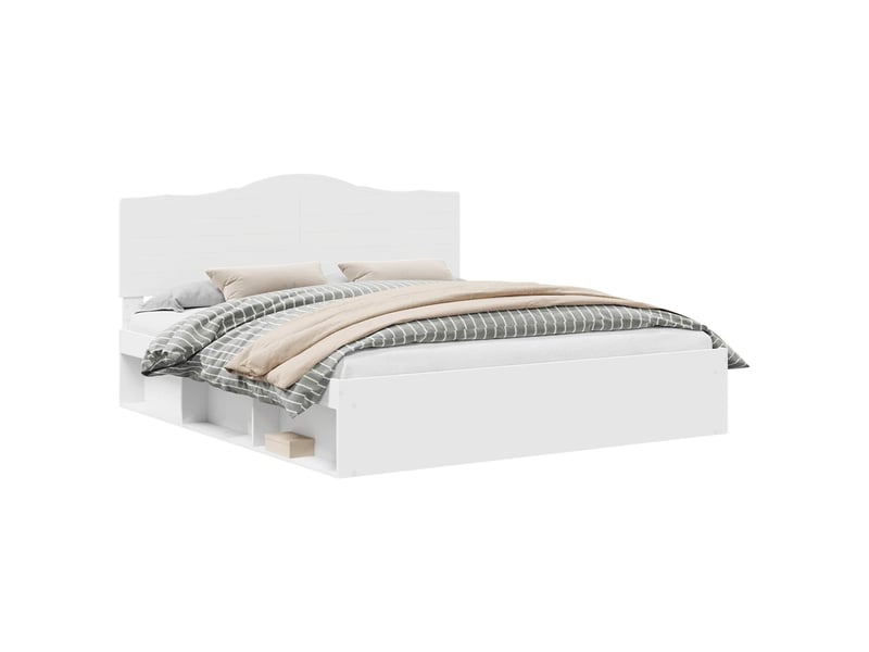  Lit double- lit adulte -  cadre de lit avec tête de lit blanc 200 x 200 cm pin massif  - Conforama A