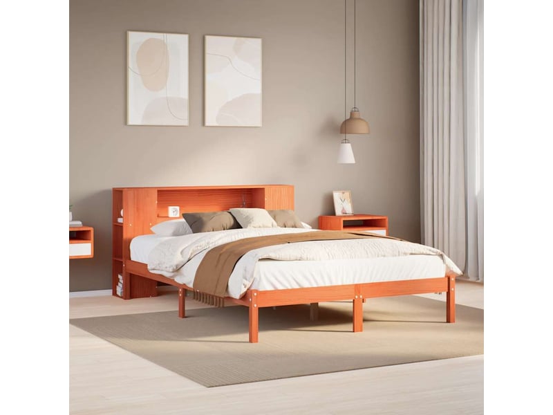  Lit adulte, lit double, lit bibliothèque sans matelas marron 140x200cm pin massif cf18003  - Conforama B