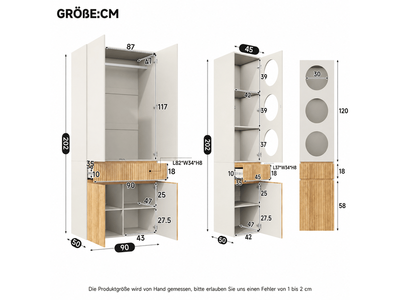  Armoire penderie 10 portes chêne clair 225x50x200 cm - 3 tiroirs 2 tringles rangement chambre  - Conforama E