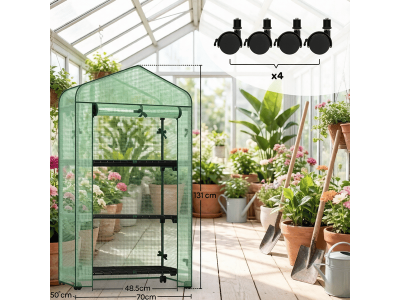 Petite serre de jardin sur roulettes, serre tunnel en polyéthylène, extérieure, compacte - Conforama C