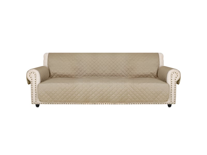  Housse de canapé 3 places (176 cm) – housse imperméable avec protection des accoudoirs – protège-canapé universel antidérapant – kaki  - Conforama A