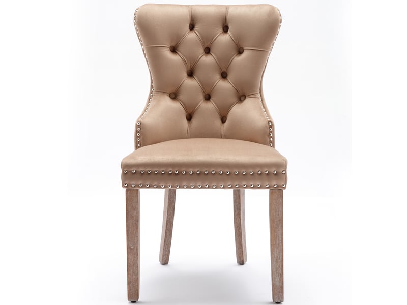 Lot de 6 chaises de salle à manger velours brun, dossier à moulures, pieds en bois massif, style élégant moderne  - Conforama A