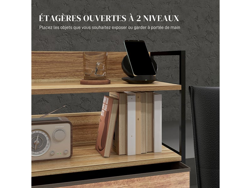  Meuble de rangement style industriel commode 3 tiroirs en tissu amovibles et 2 étagères - 60 x 29 x 101cm - mdf et métal  - Conforama E