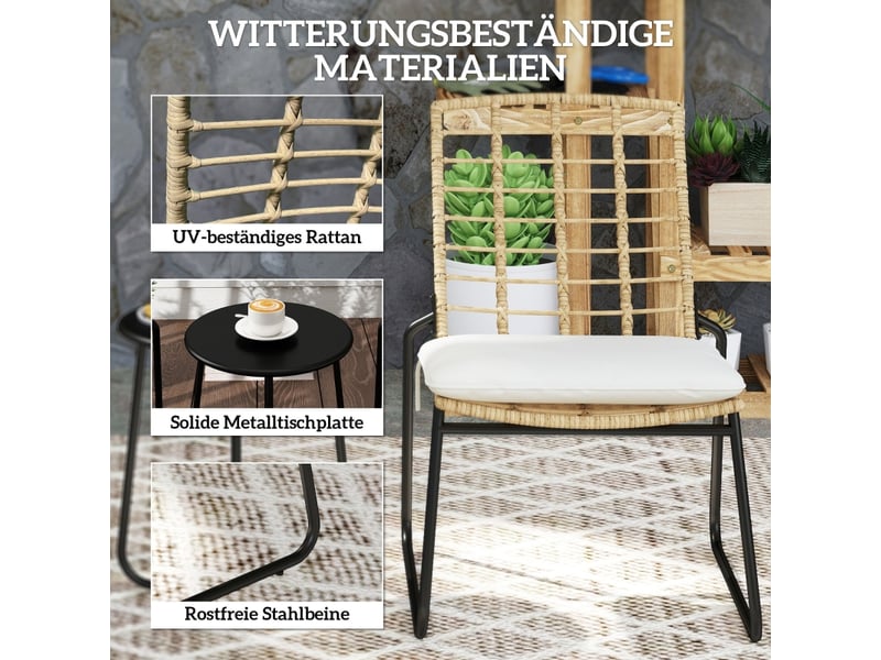 Salon de jardin 3 places en résine tressée beige avec fauteuils empilables et coussins déhoussables  - Conforama D