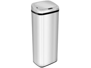 Poubelle de cuisine automatique 50 l en acier inoxydable argenté avec capteur, ouverture sans contact et boutons
