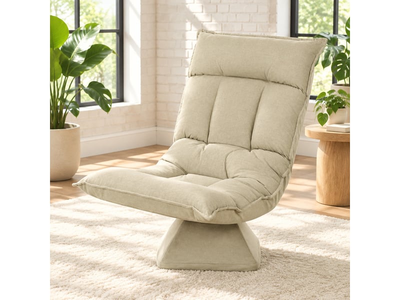  Fauteuil de sol ulevr pivotant 360° avec dossier réglable 5 positions, pliable, 70 x 62 x 95 cm, polyester beige  - Conforama E