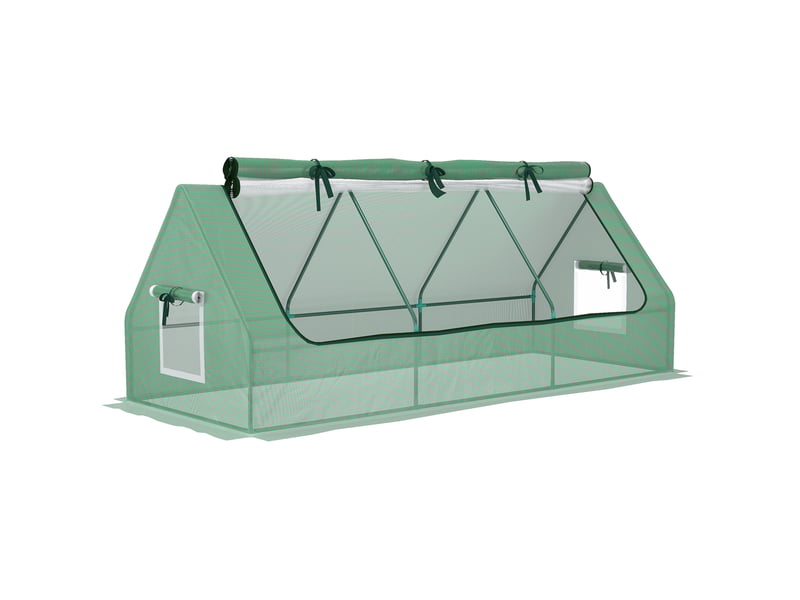  Mini serre de jardin en acier vert avec bâche pe anti-uv, toit enroulable et fenêtres en maille, 240 x 90 x 90 cm  - Conforama A