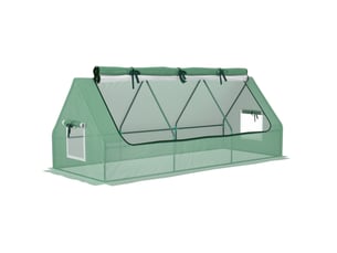 Mini serre de jardin en acier vert avec bâche pe anti-uv, toit enroulable et fenêtres en maille, 240 x 90 x 90 cm