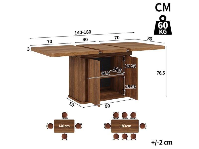  Table extensible effet bois foncé avec rangement, 140 à 180 cm Fay Lum - Conforama C