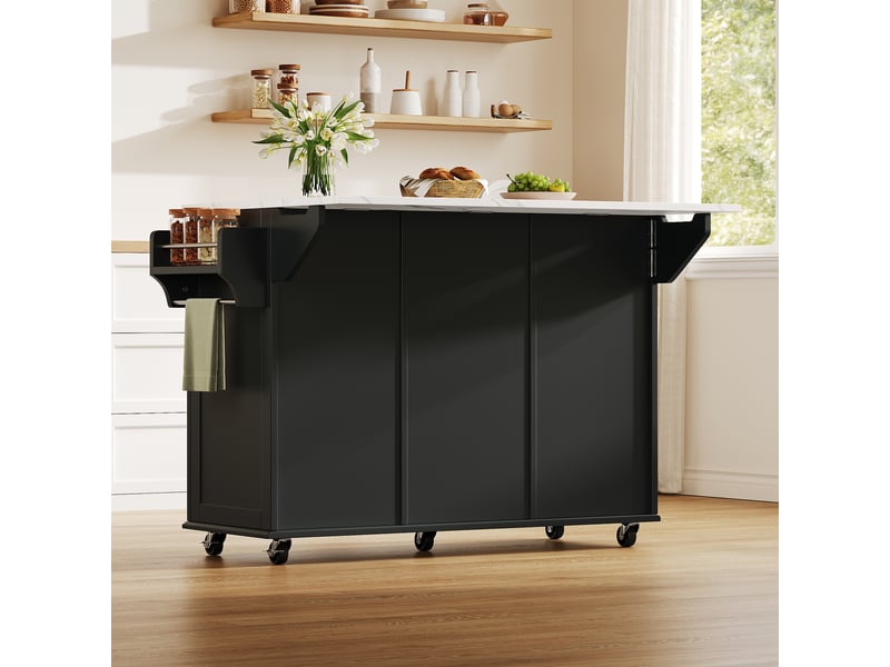  Desserte de cuisine,143x45x89,5 cm,avec plan rabattable,mdf,noir et naturel  - Conforama E