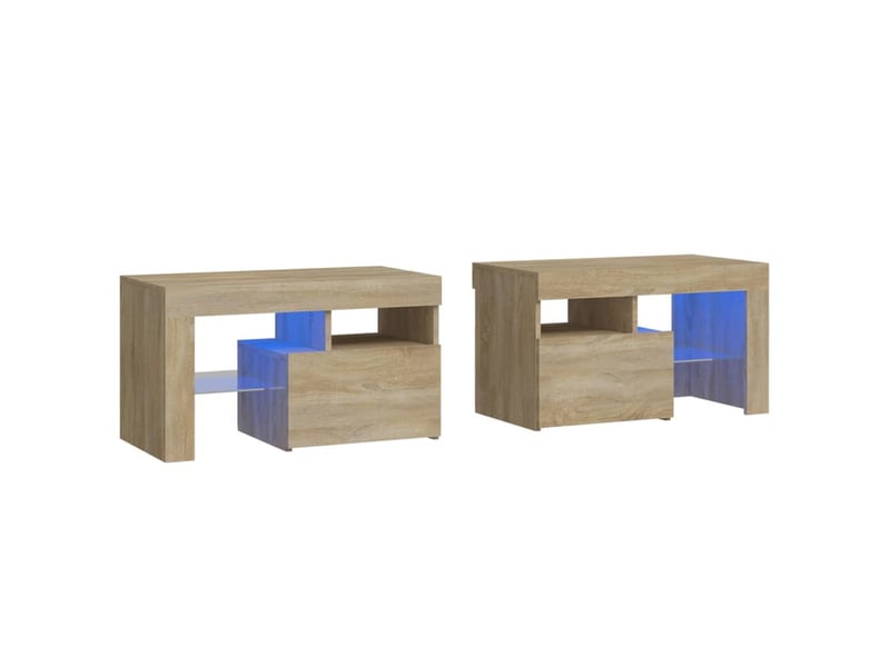 Lot de 2 tables de chevet - cabinet de chevet - table de nuit lumières led chêne sonoma 70x36,5x40 cm - Conforama A