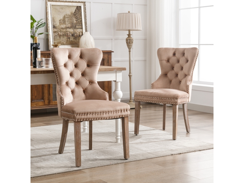  Lot de 2 chaises de salle à manger en velours marron café clair avec pieds réglables  - Conforama B