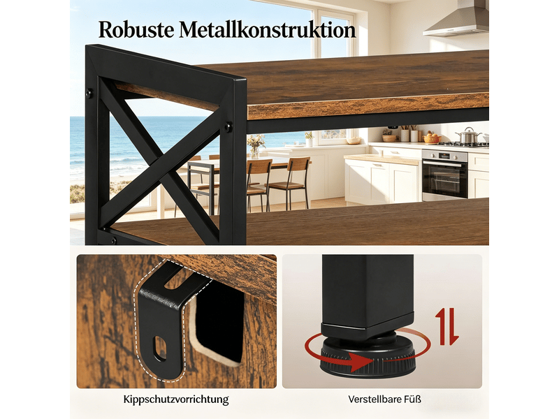  Buffet de cuisine avec 2 placards et étagères réglables - lpospi - bois d’ingénierie et métal marron rustique  - Conforama E