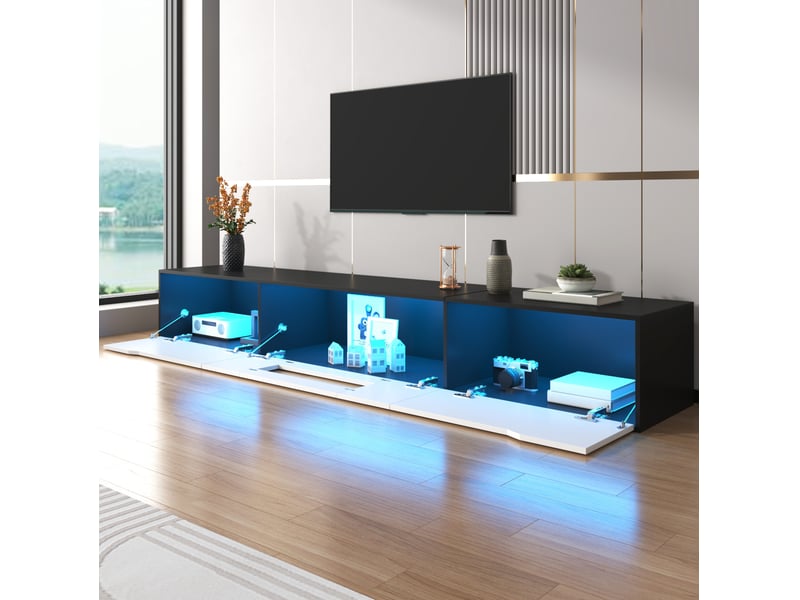  Meuble tv modenvie 180 x 35 x 30 cm noir et blanc led usb à poser ou mural  - Conforama D