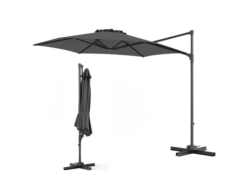 3m parasol de jardin extérieur, anti uv & résistant au vent, parasol déporté hexagonal, rotatif 360°, parasols avec pied croix, pour cour, terrasse - Conforama A