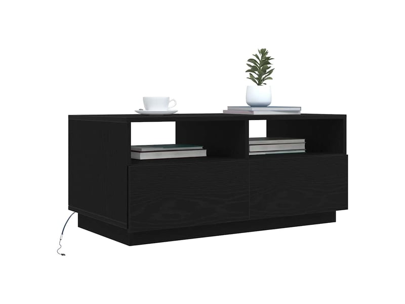  Table basse - table de salon - table à thé avec lumières led chêne noir 90x49x40 cm  - Conforama E
