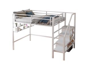 Lit mezzanine 140x200 cm <strong>REDOM</strong> <strong></strong> coloris blanc