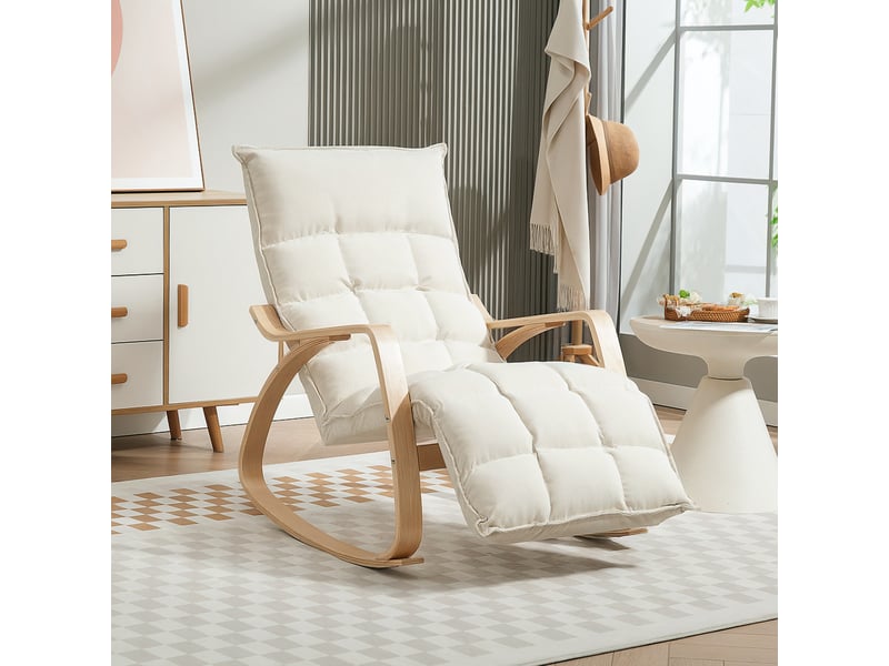  Fauteuil à bascule rembourré, fauteuil de relaxation avec accoudoirs et structure en acier, pour salon, chambre, blanc crème  - Conforama D