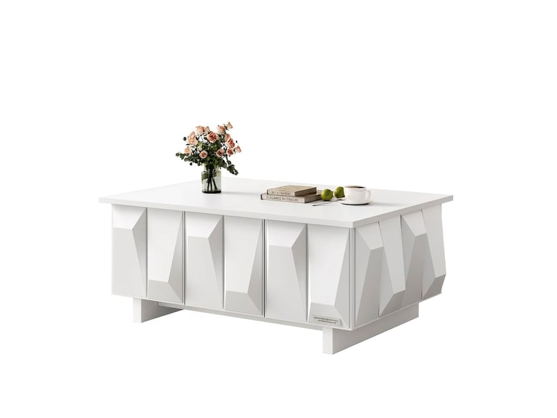Table basse avec rangement moderne blanche 95x67 cm façades 3d - Conforama B