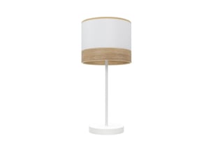 Fabrilamp olga lampe à poser blanc effet bois clair, abat-jour textile effet bois, 1 x e14, 42 cm