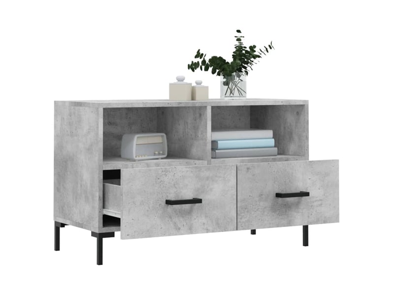  Meuble tv - banc tv - meuble de rangement gris béton 80x36x50 cm bois d'ingénierie  - Conforama D