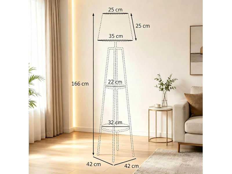 Lampadaire 42x42x166 cm 2 tablettes mdf et métal noir et marron  - Conforama C