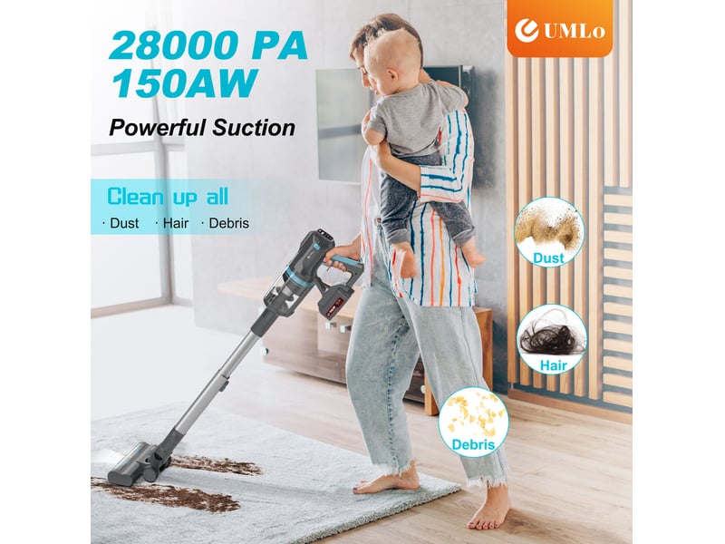  Aspirateur balai sans fil 2-en-1 30 x 25 x 115 cm – bleu et gris – moteur 300 w, hepa, 30 kpa, autonomie 60 min  - Conforama C