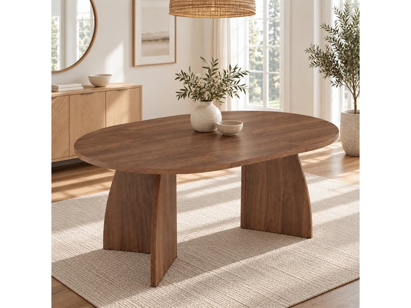 Table à manger extensible ovale 100140180x100x75 cm pour 4 à 8 personnes, plateau mdf effet bois, design moderne avec bords arrondis - noyer  - Conforama E