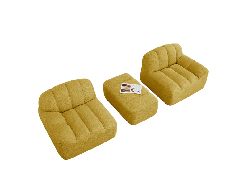  Canapé d’angle modulable 2 places forme coquille avec pouf jaune  - Conforama A