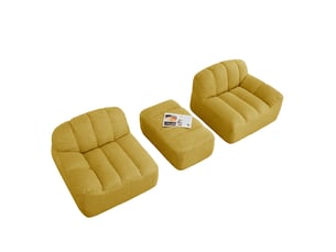 Canapé d’angle modulable 2 places forme coquille avec pouf jaune