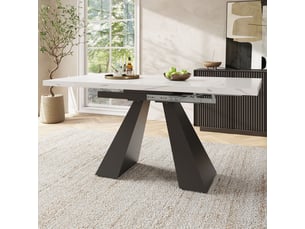 Table de cuisine 160x80, plateau laqué blanc élégant table à manger, système télescopique extensible, structure métal robuste