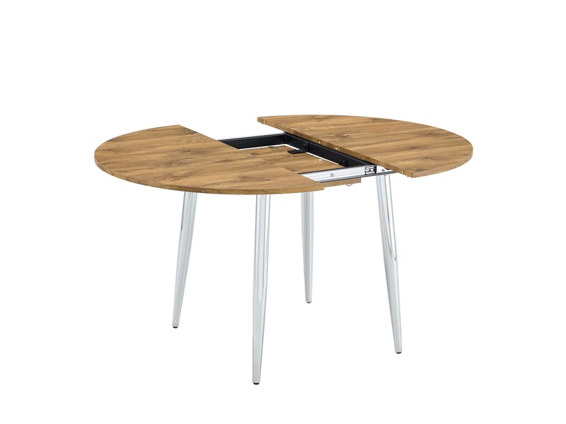  Table à manger ronde extensible 107 à 137x75 cm transformable en ovale plateau mdf pieds métal effet bois BUBBLY - Conforama A