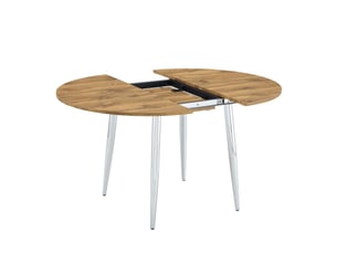 Table à manger ronde extensible 107 à 137x75 cm transformable en ovale plateau mdf pieds métal effet bois
