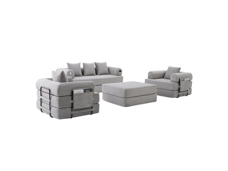  Canapé modulable, canapé 4 places – poches latérales, mousse haute densité, avec pouf, en velours tricoté  - Conforama B