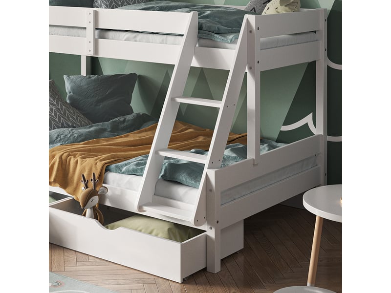 Vitalispa lit superposé, blanc, 120x200 80x200 cm avec 2 matelas et 2 tiroirs  - Conforama E
