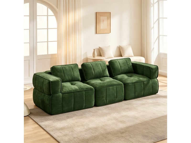  Canapé 3 places sans structure, mousse haute densité 32d, assise profonde, tissu agréable, antidérapant, 271×93×67 cm, vert  - Conforama D