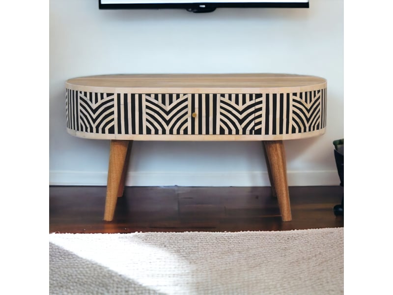  Artisan furniture bois massif edessa incrustations en os table basse, drawers, marron, noir &amp; blanc  - Conforama B